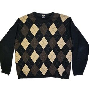 Dockers Mens Argyle Crewneck Sweater Black Tan Brown XL Cotton Blend Knit